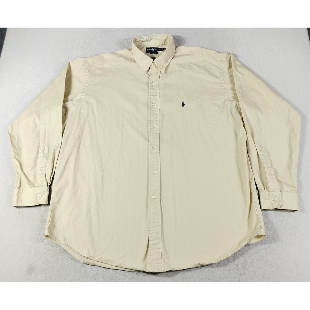 Ralph Lauren Blake Shirt Mens XL Beige Solid Button Down Cotton Casual Business